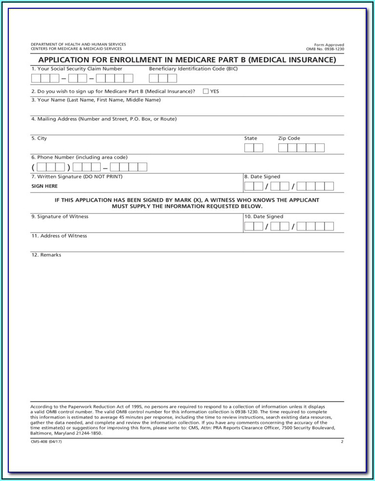 Enroll Medicare Part B Form