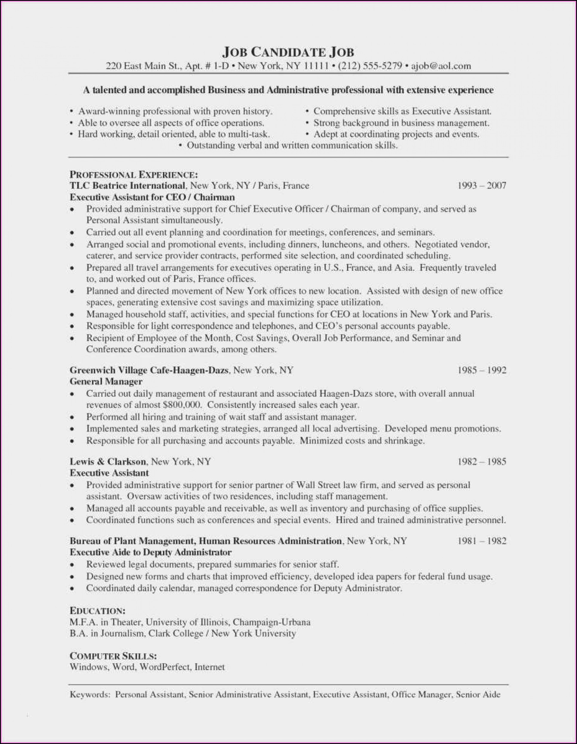 Executive Assistant Resume Template Download