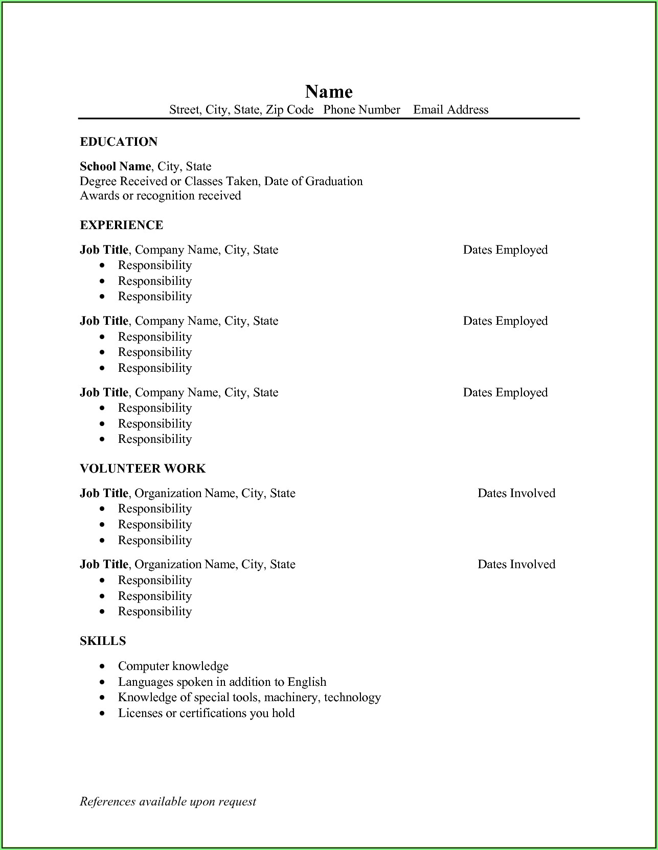 Free Blank Resume Template Download