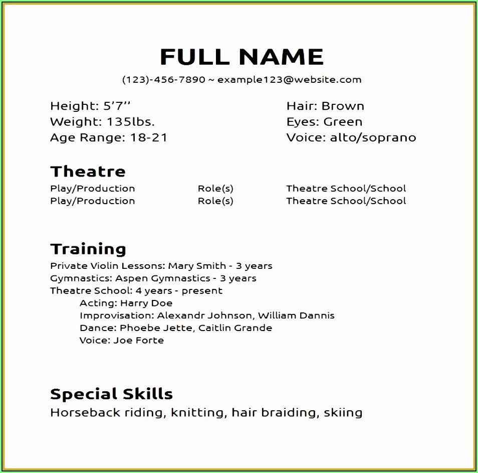 Free Child Actor Resume Template