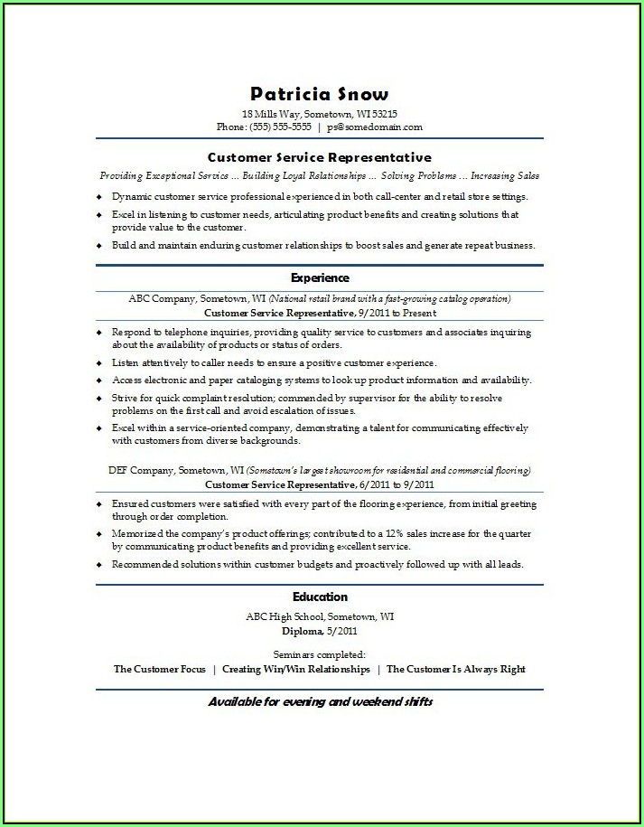 Free Customer Service Resume Examples