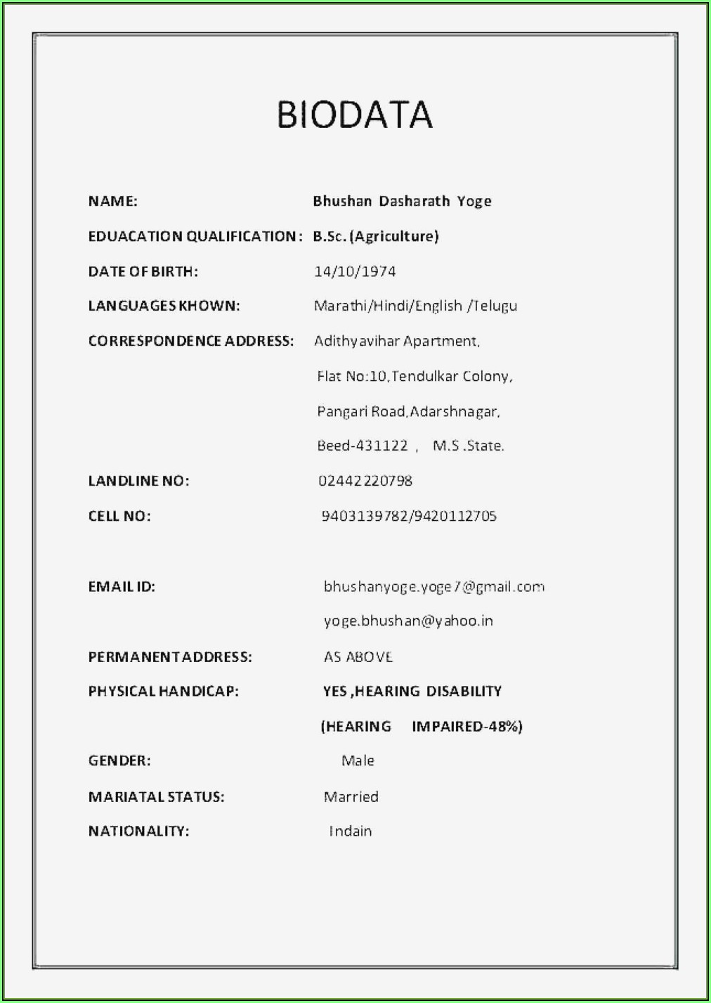 Free Download Resume Format In Word File