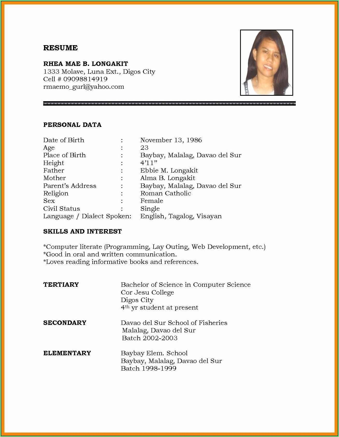 Free Download Resume Format In Word