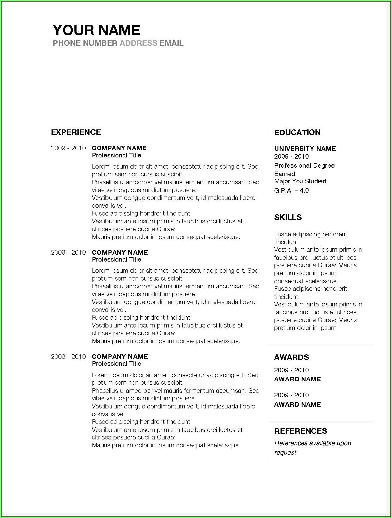 Free Microsoft Resume Templates