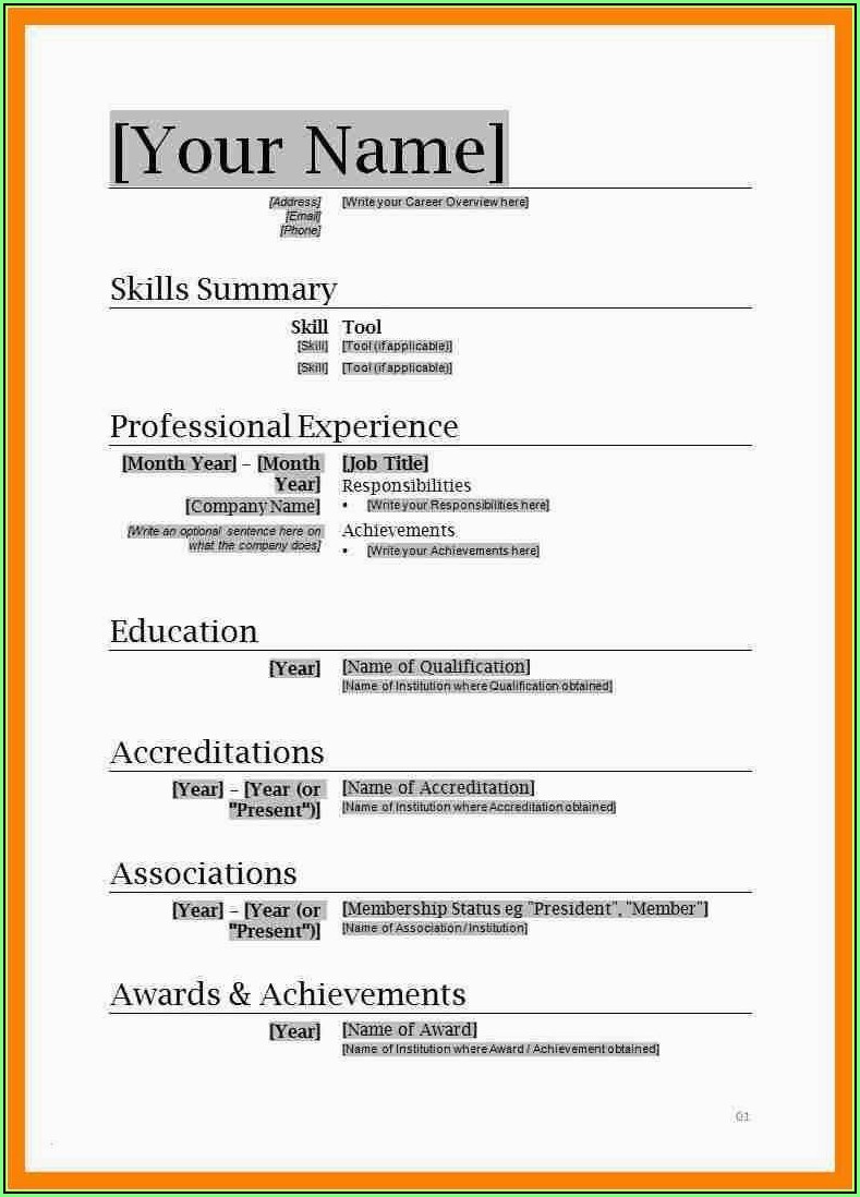 resume template in word 2007