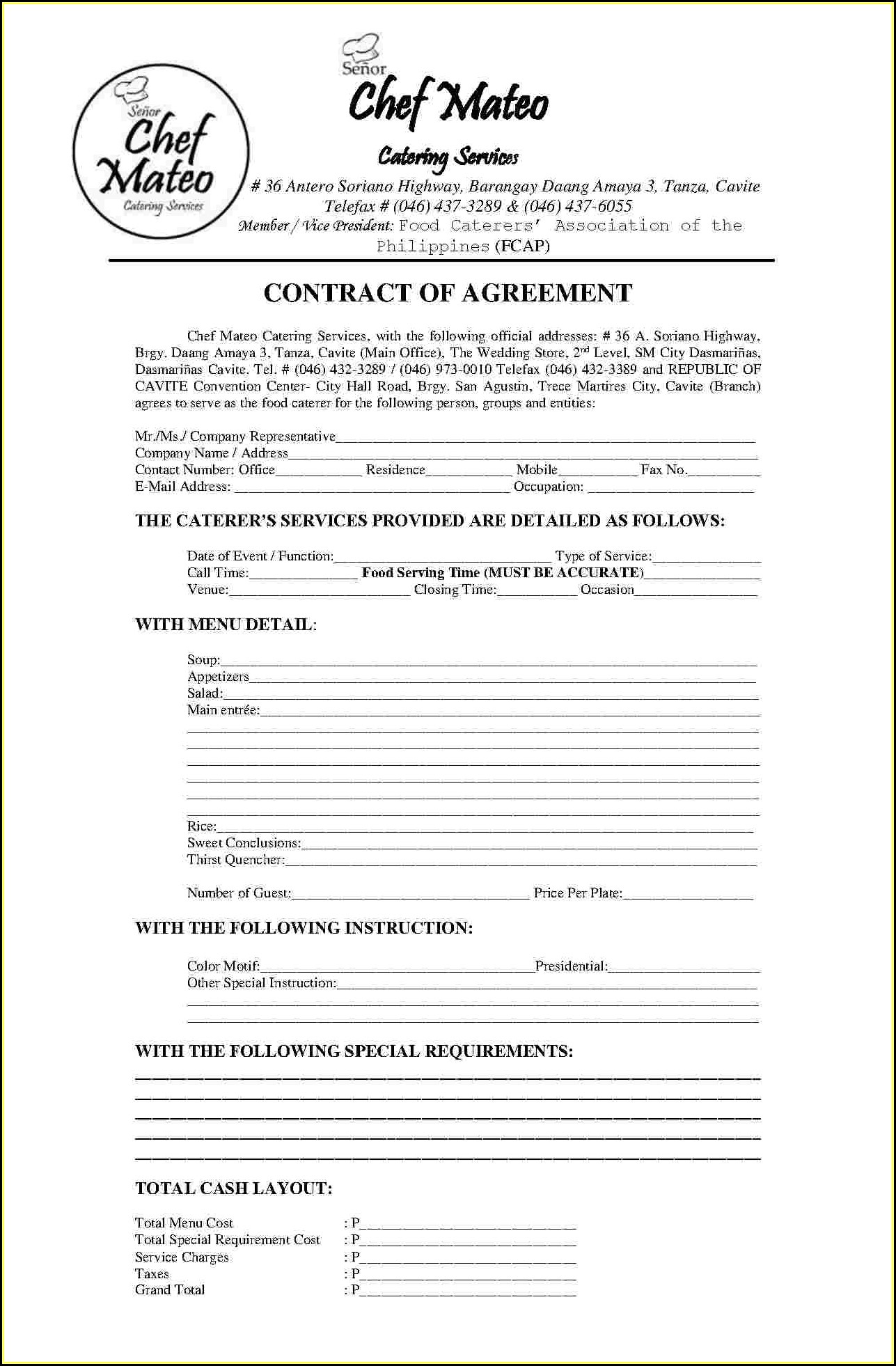 Free Printable Catering Contract Template