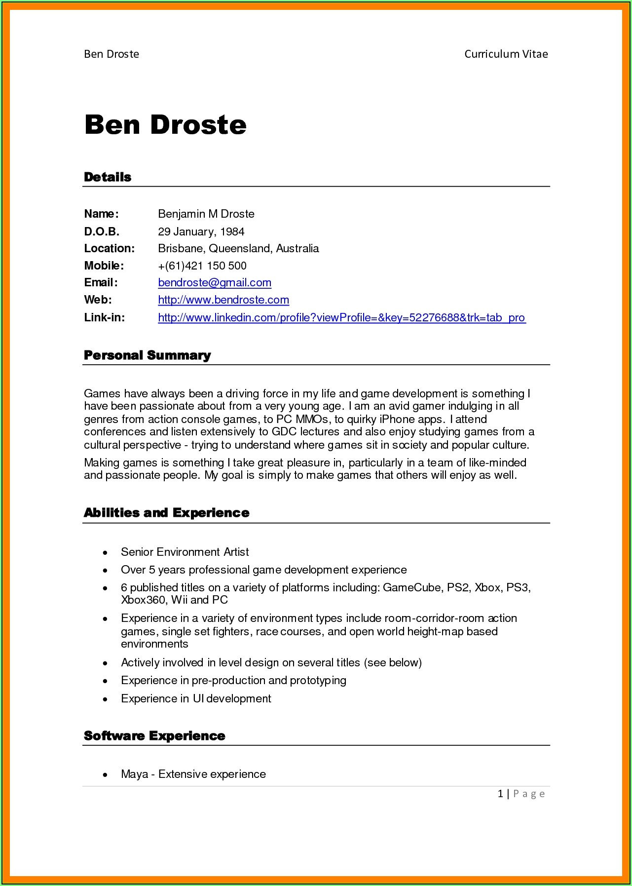 Free Printable Examples Of Resumes
