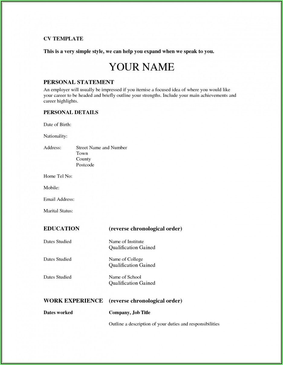 Free Printable Job Resume Format