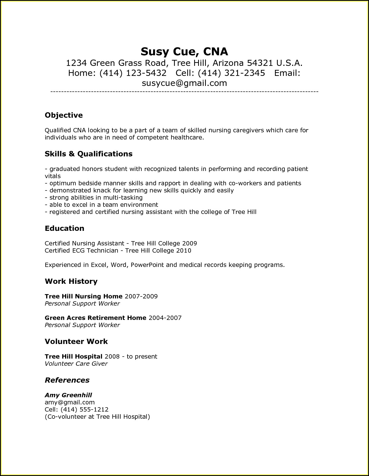 Free Resume Templates For Cna