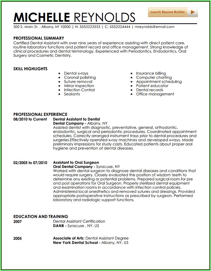 Free Resume Templates For Dental Assistants