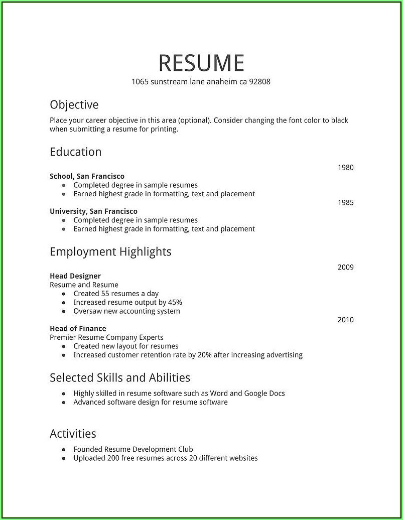 Free Simple Resume Templates