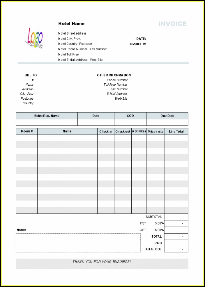 Hotel Invoice Template Excel Free Download