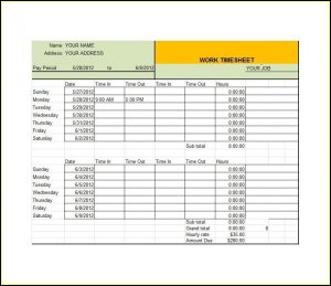 Hourly Timesheet Template Excel Free Download