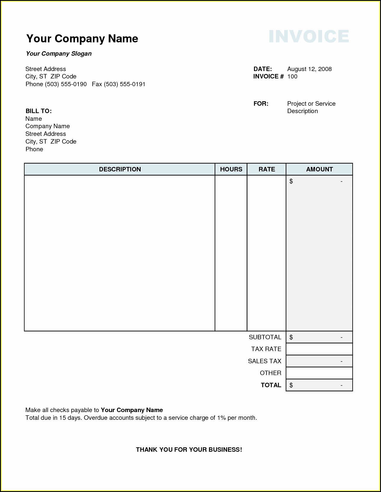 Invoice Template In Excel 2007 Free Download