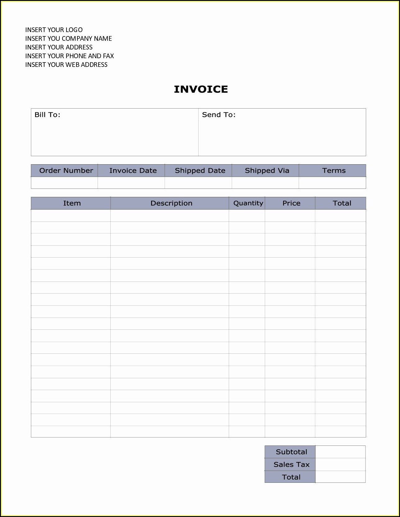 Invoice Template Word Doc Free Download