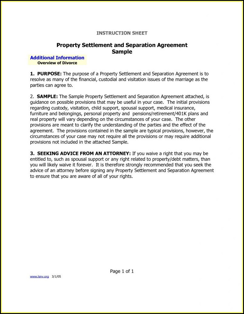 Marriage Separation Agreement Template Virginia