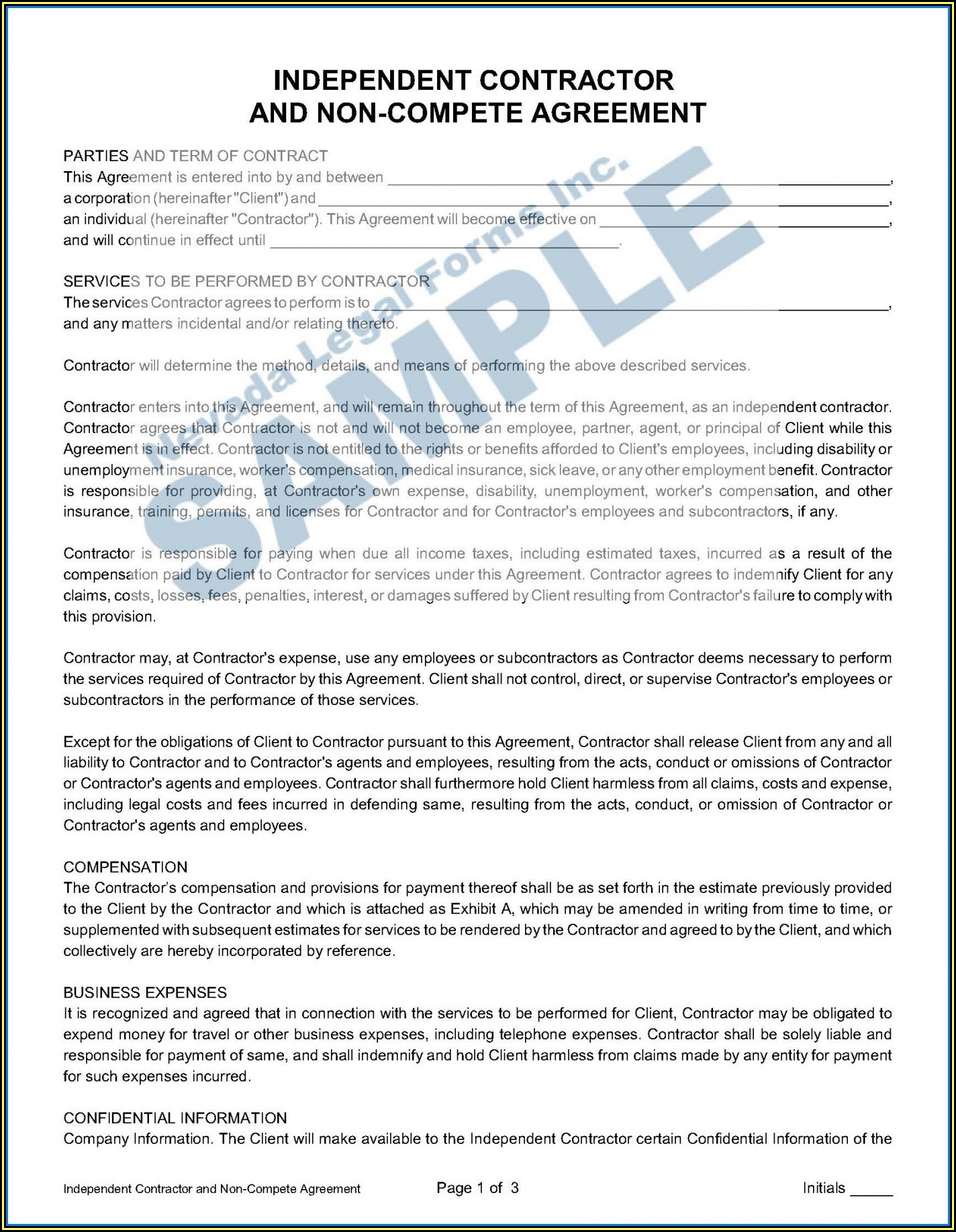 Non Compete Agreement Sale Of Business Template