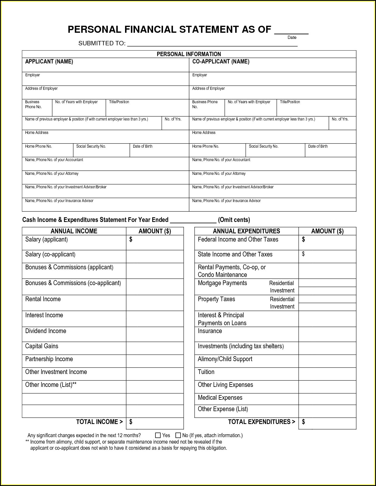 Personal Income And Expenditure Statement Template Free Download