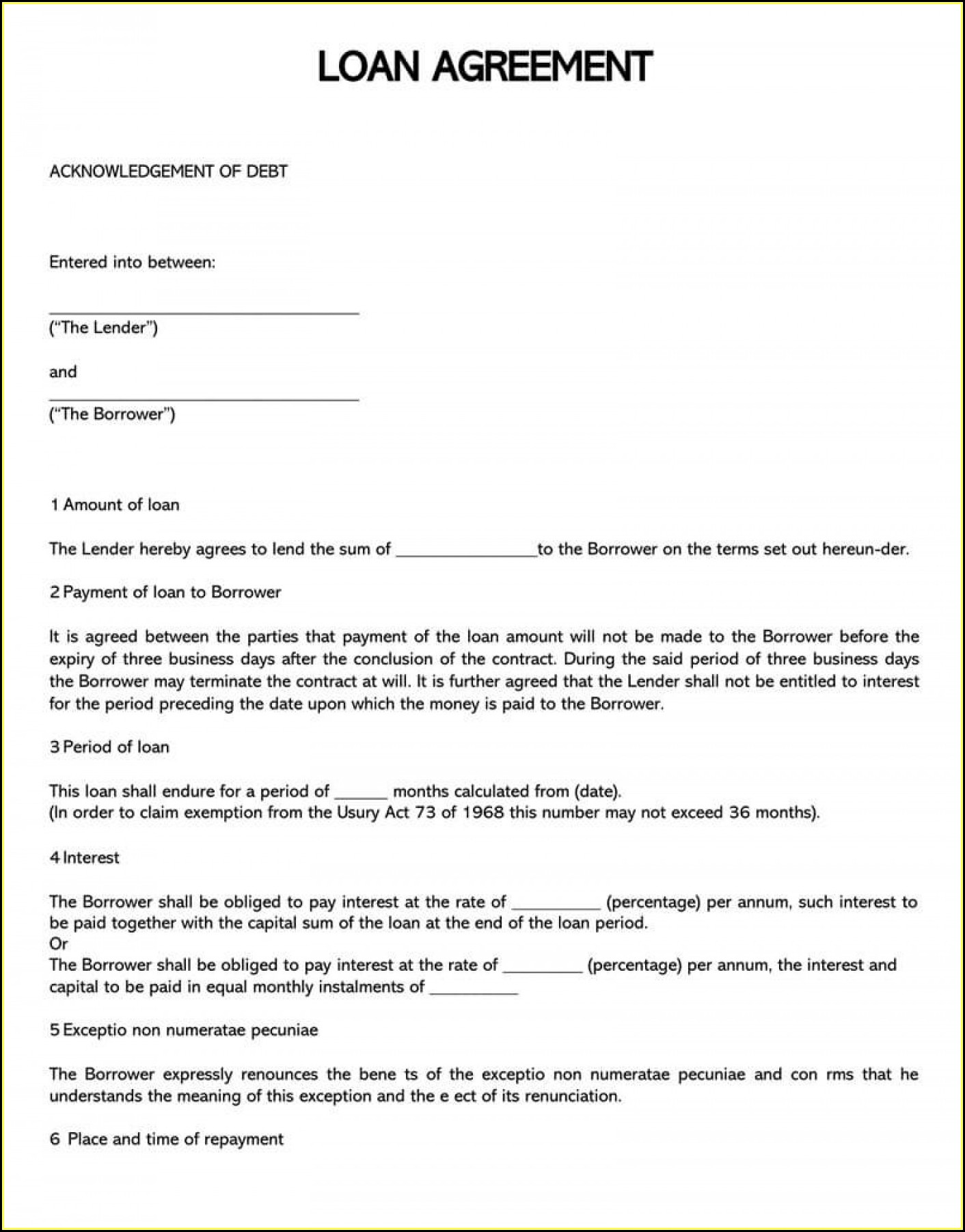 Personal Loan Contract Template Free