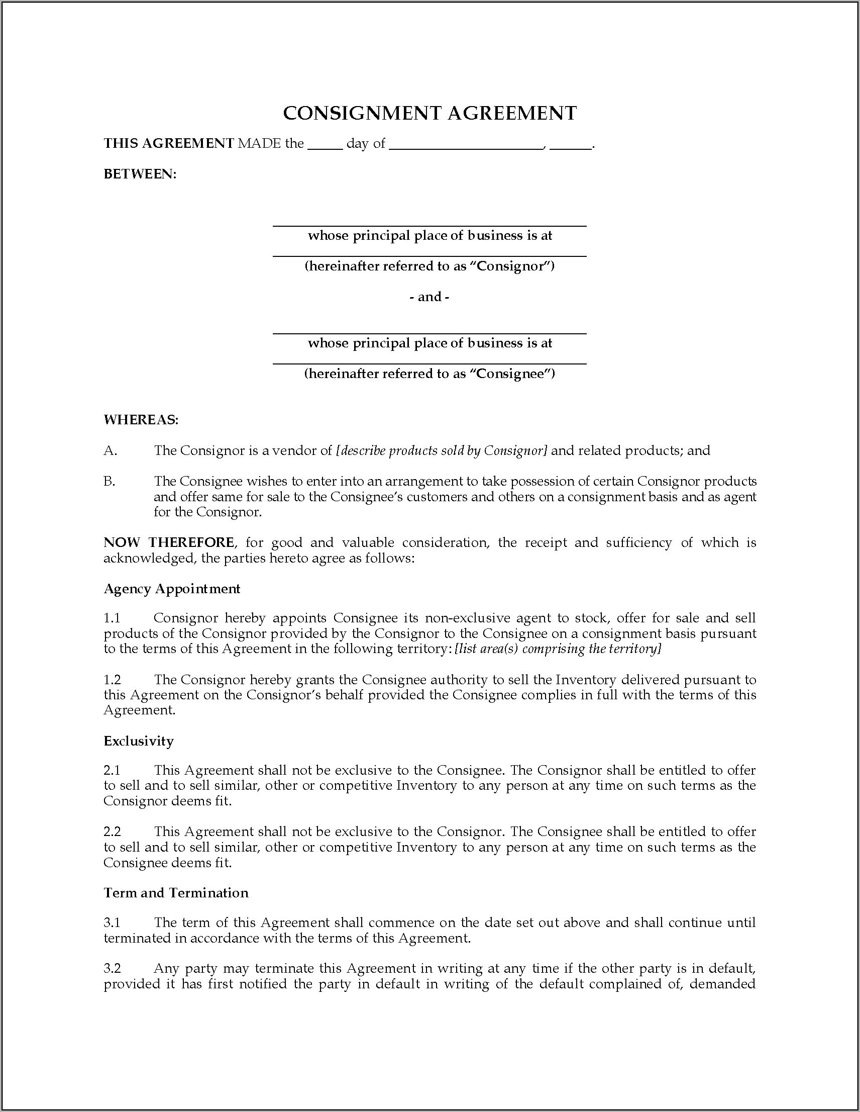 Consignment Contract Template Canada