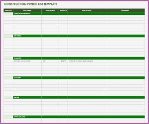 Construction Punch List Template Word