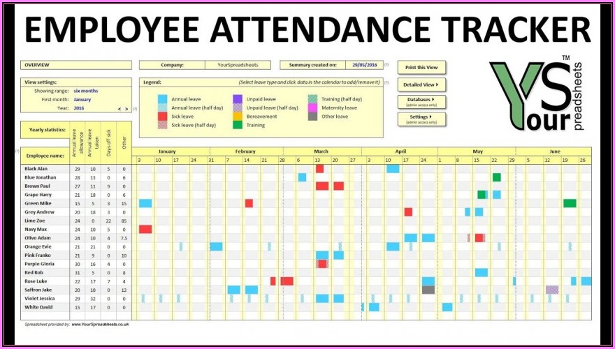 Employee Attendance Tracker Excel Template 2019