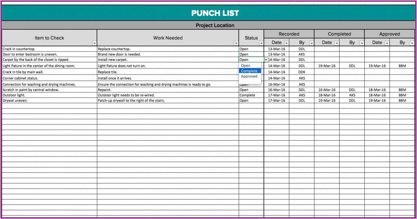 Engineering Construction Punch List Template
