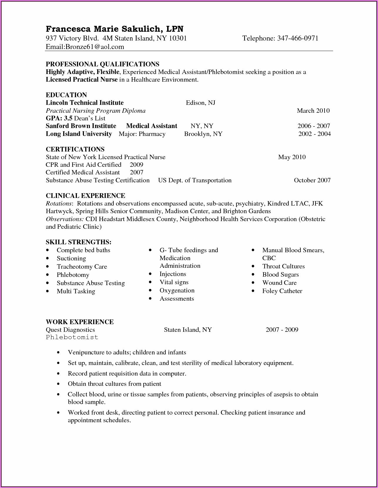 Entry Level Lpn Resume Template