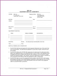 Equipment Rental Agreement Template Doc
