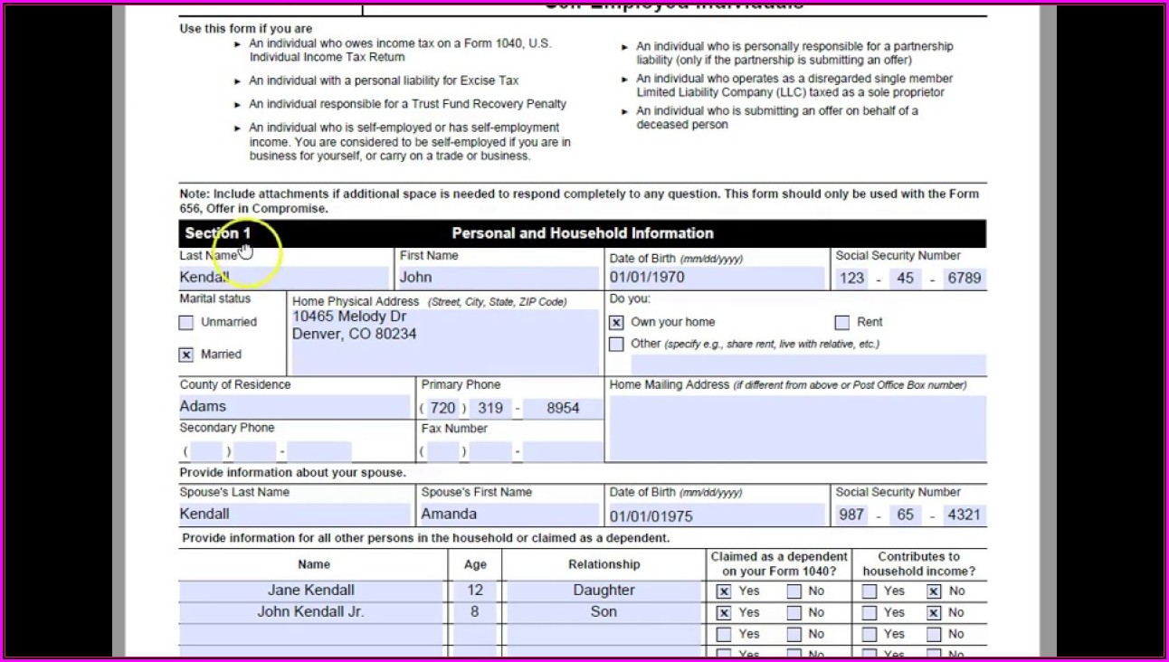 Fillable Irs Form 433 A (oic)