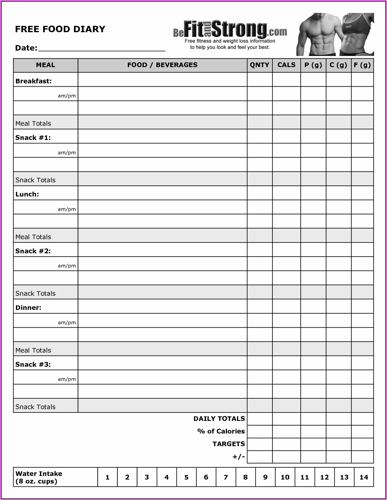 Fitness Diary Template