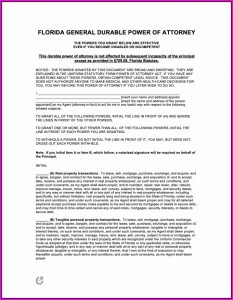 Florida Durable Power Of Attorney Form Free