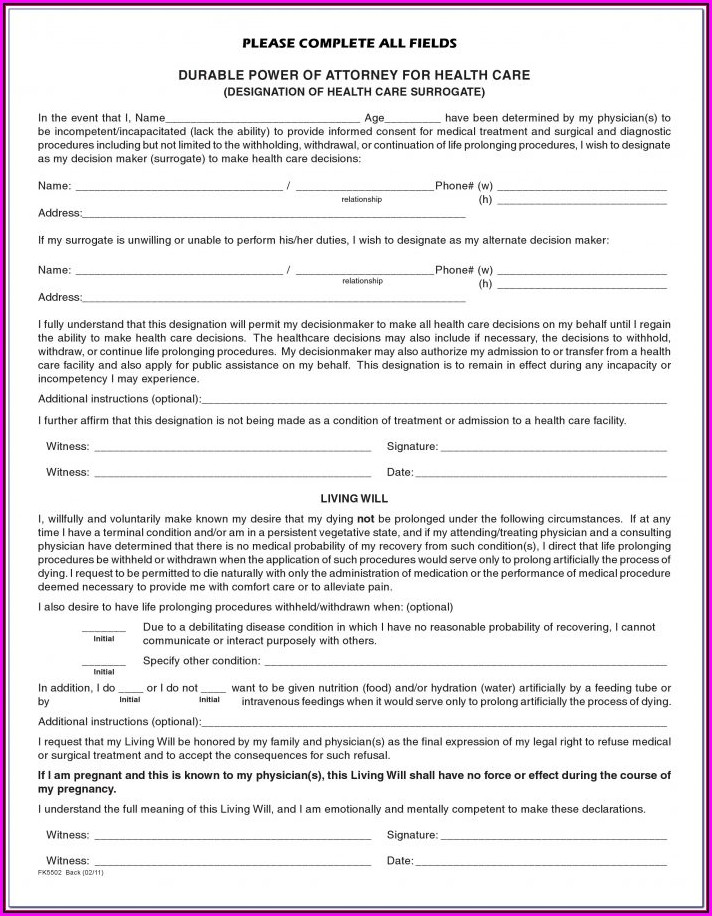 Florida Durable Power Of Attorney Form Free Download