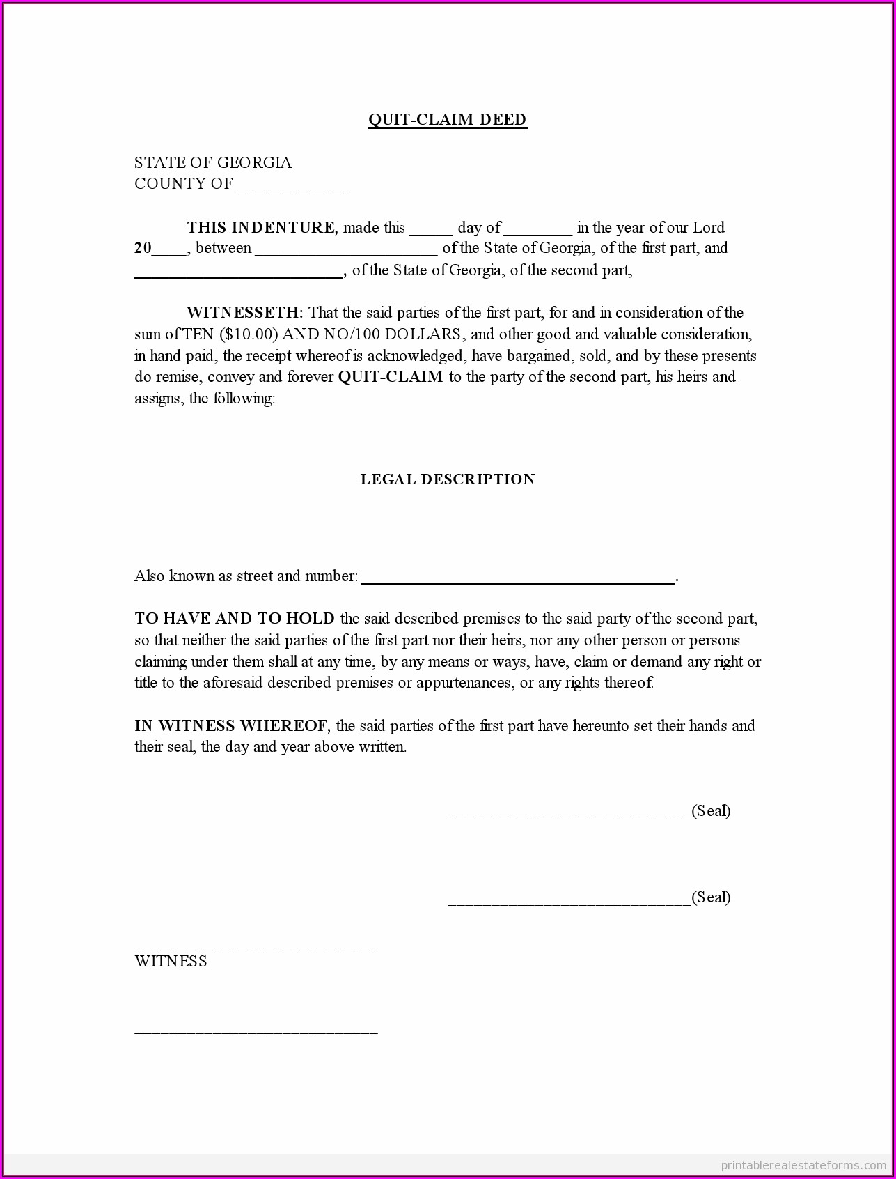 Florida Quitclaim Deed Form