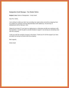 Free 2 Week Resignation Letter Template