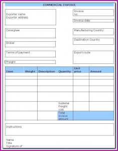 Free Blank Commercial Invoice Forms