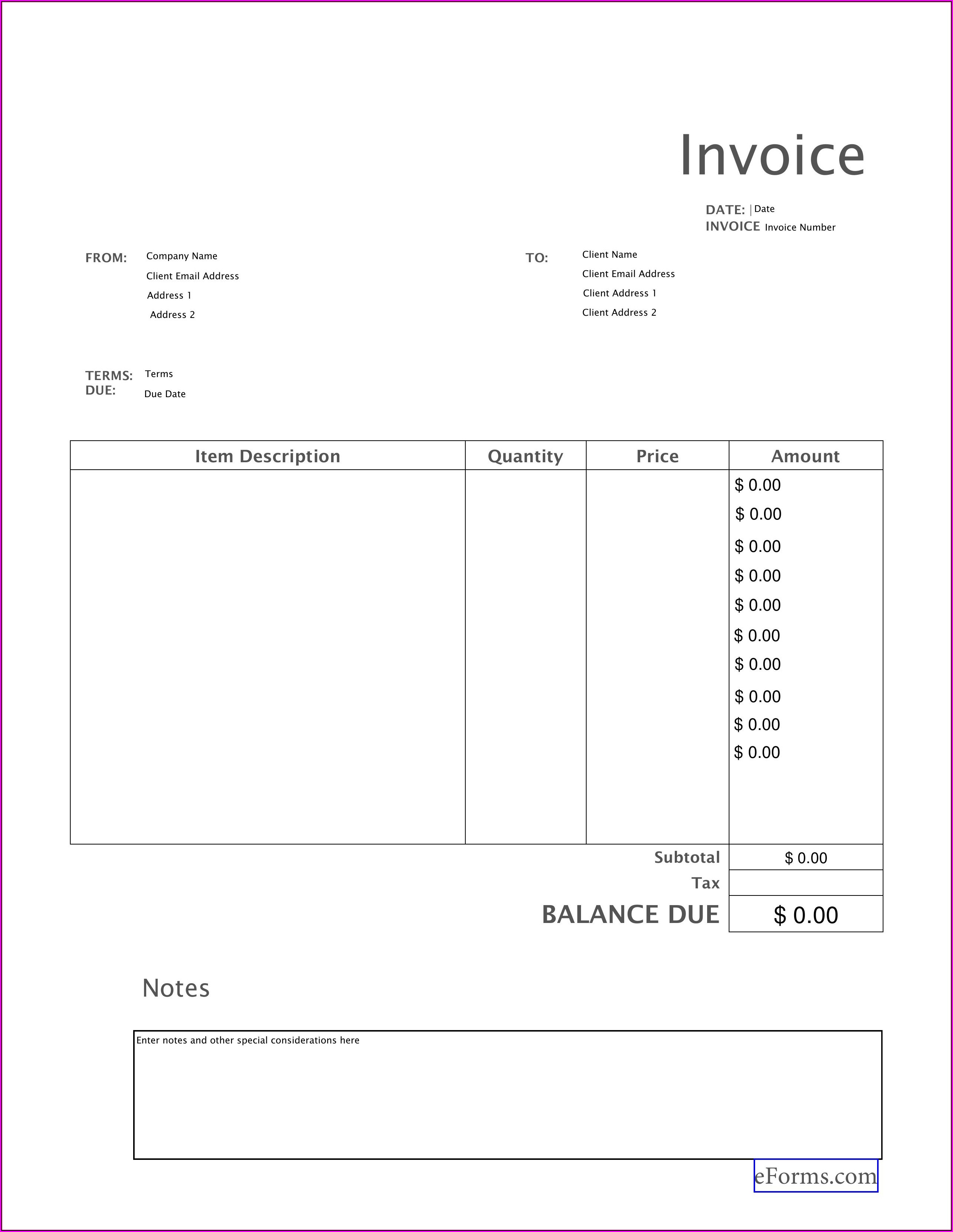 Free Blank Fillable Invoice