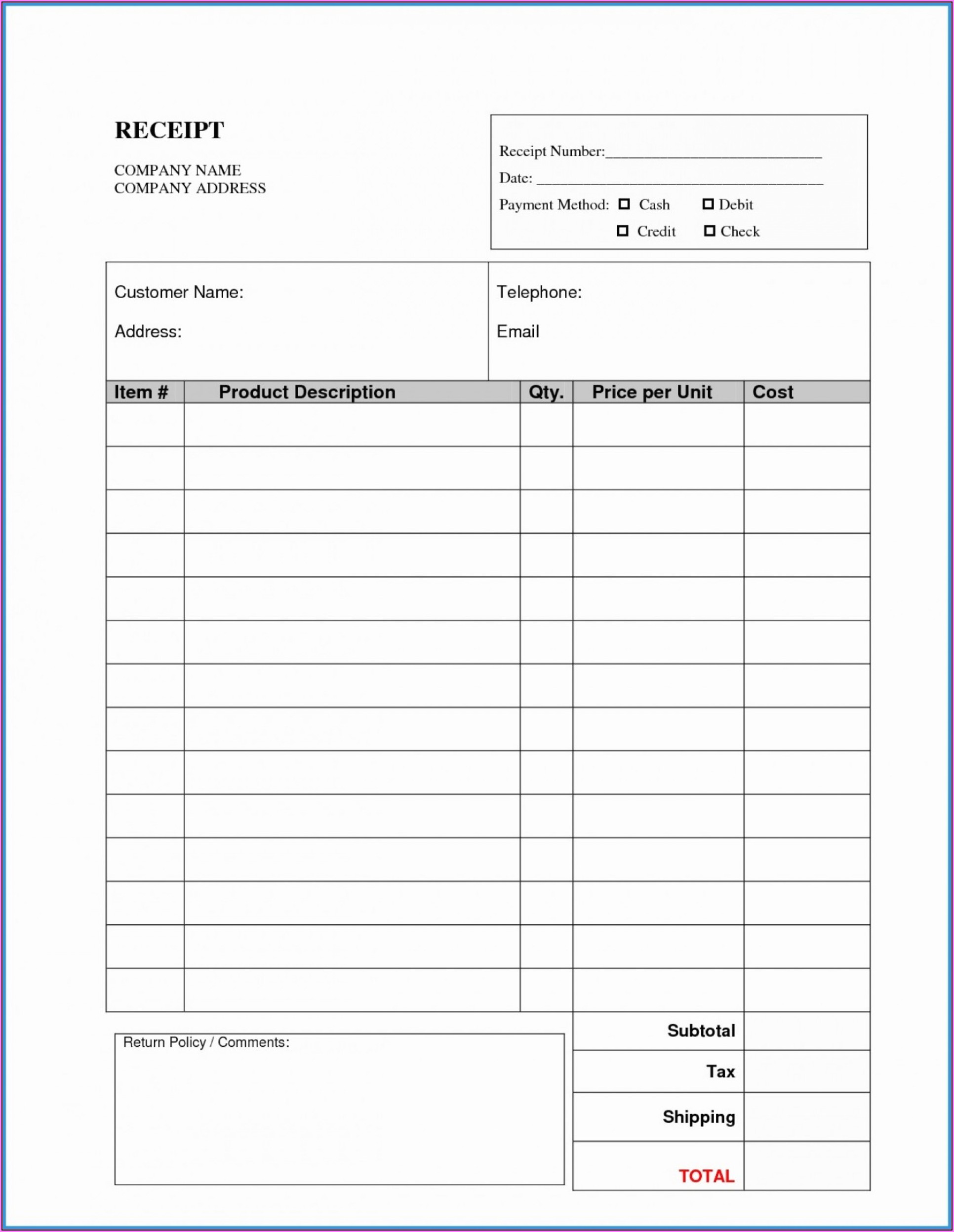 Free Cash Receipt Template Doc