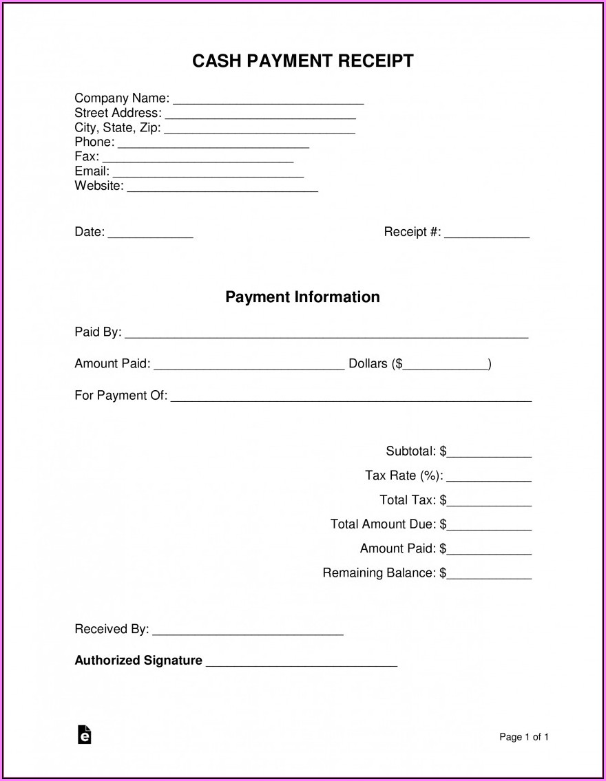 Free Cash Receipt Template Word Doc