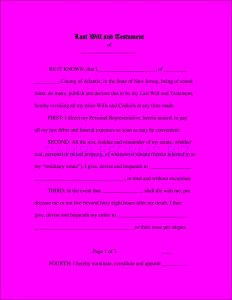 Free Last Will And Testament Form Template Nj