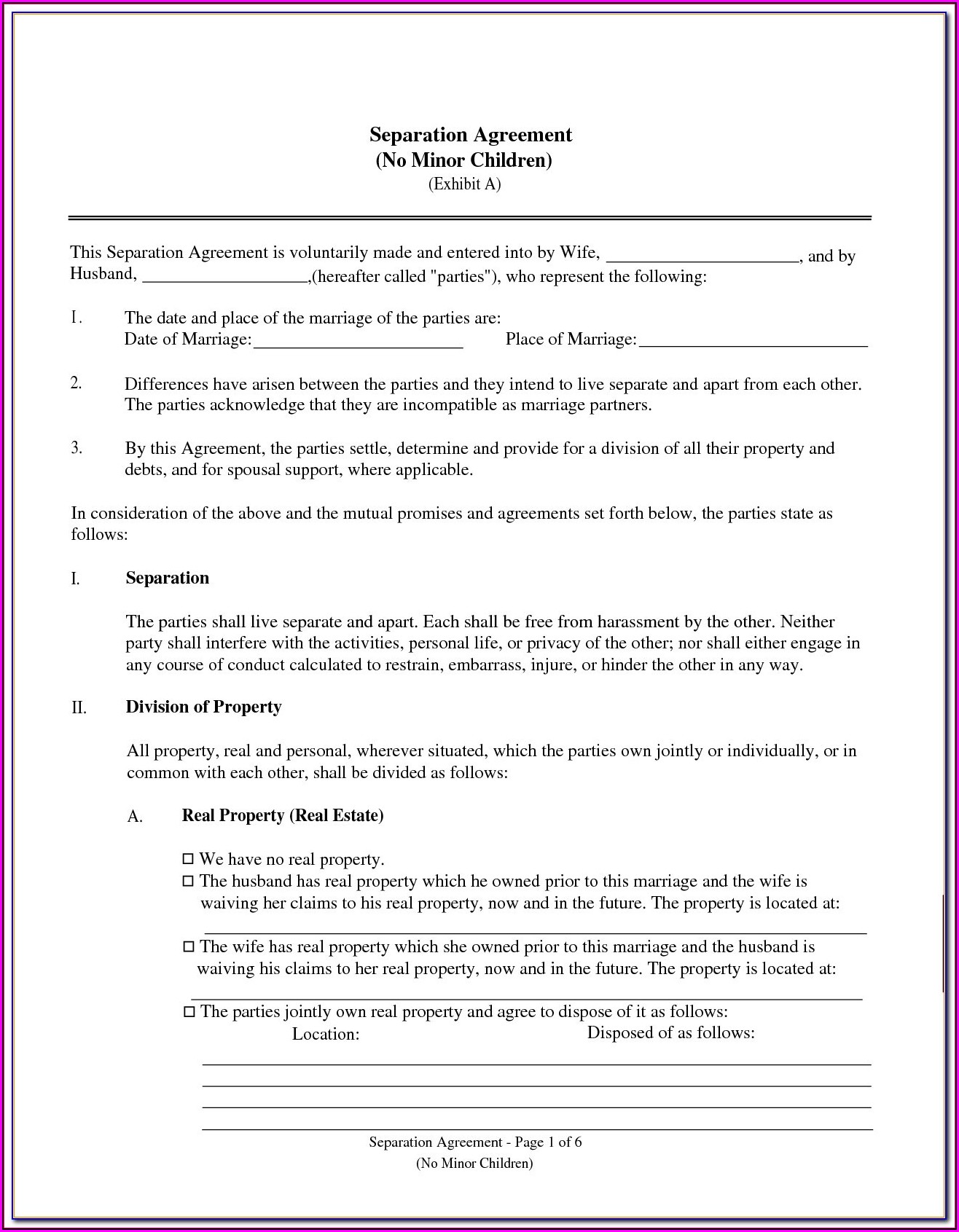 Free Nc Separation Agreement Form