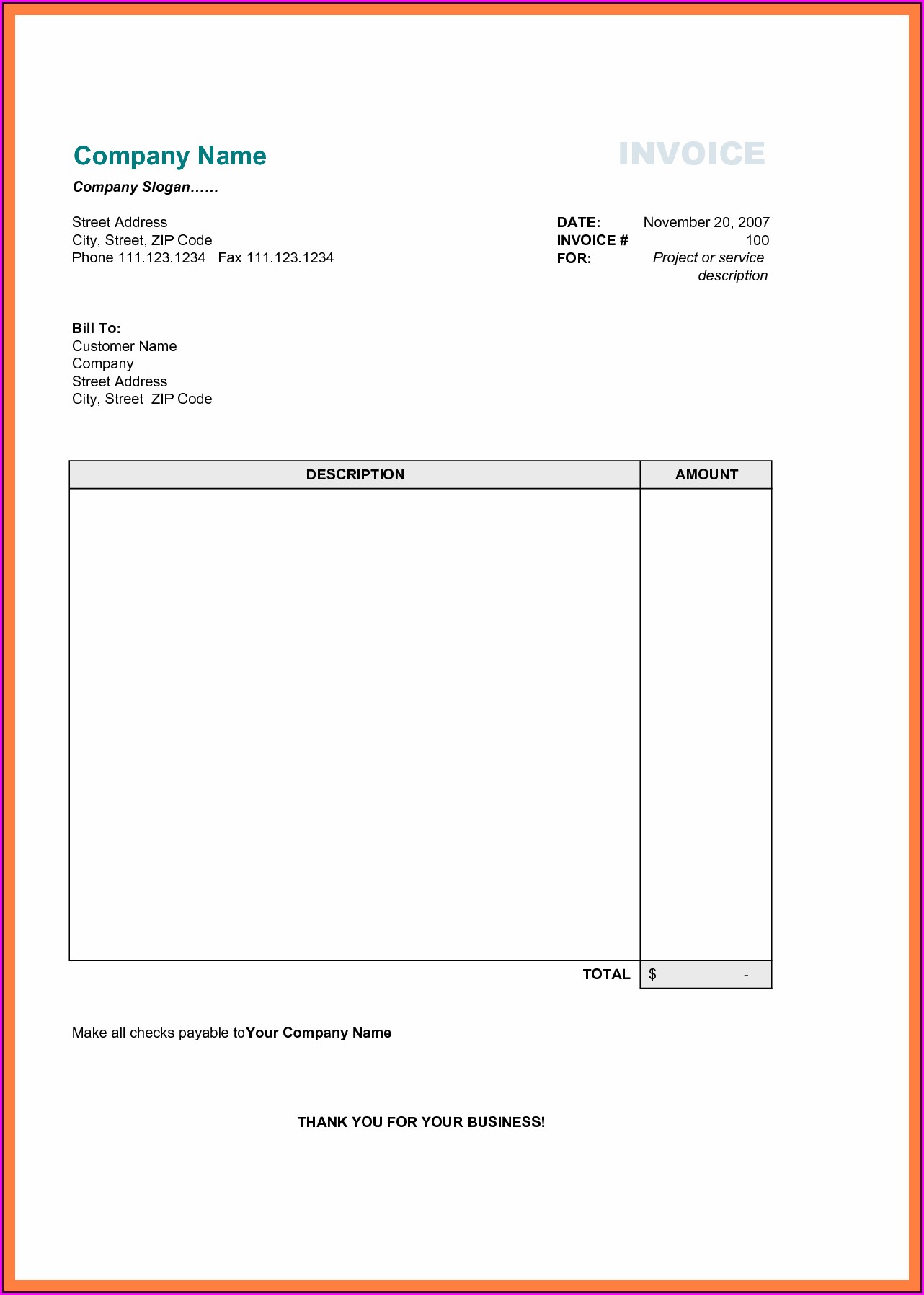 Free Printable Invoice Format