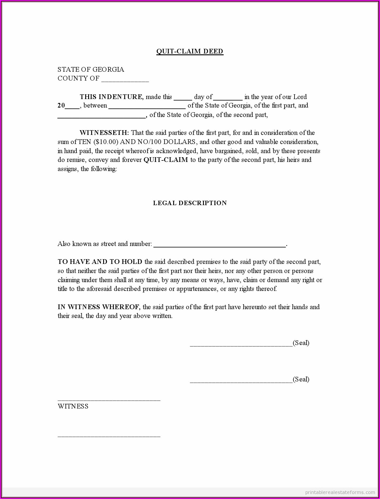 Free Printable Quit Claim Deed Form