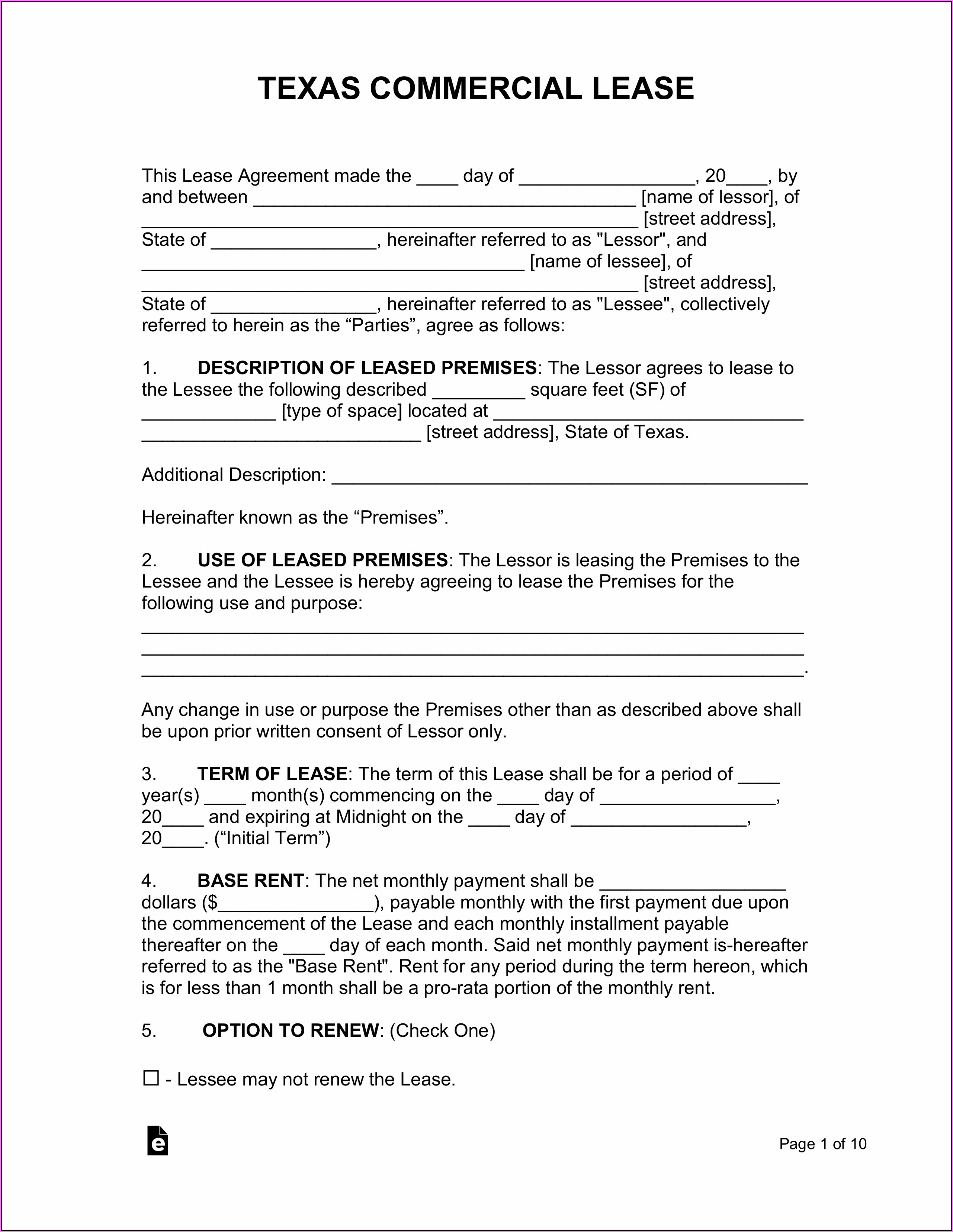 Free Rental Lease Agreement Template Texas