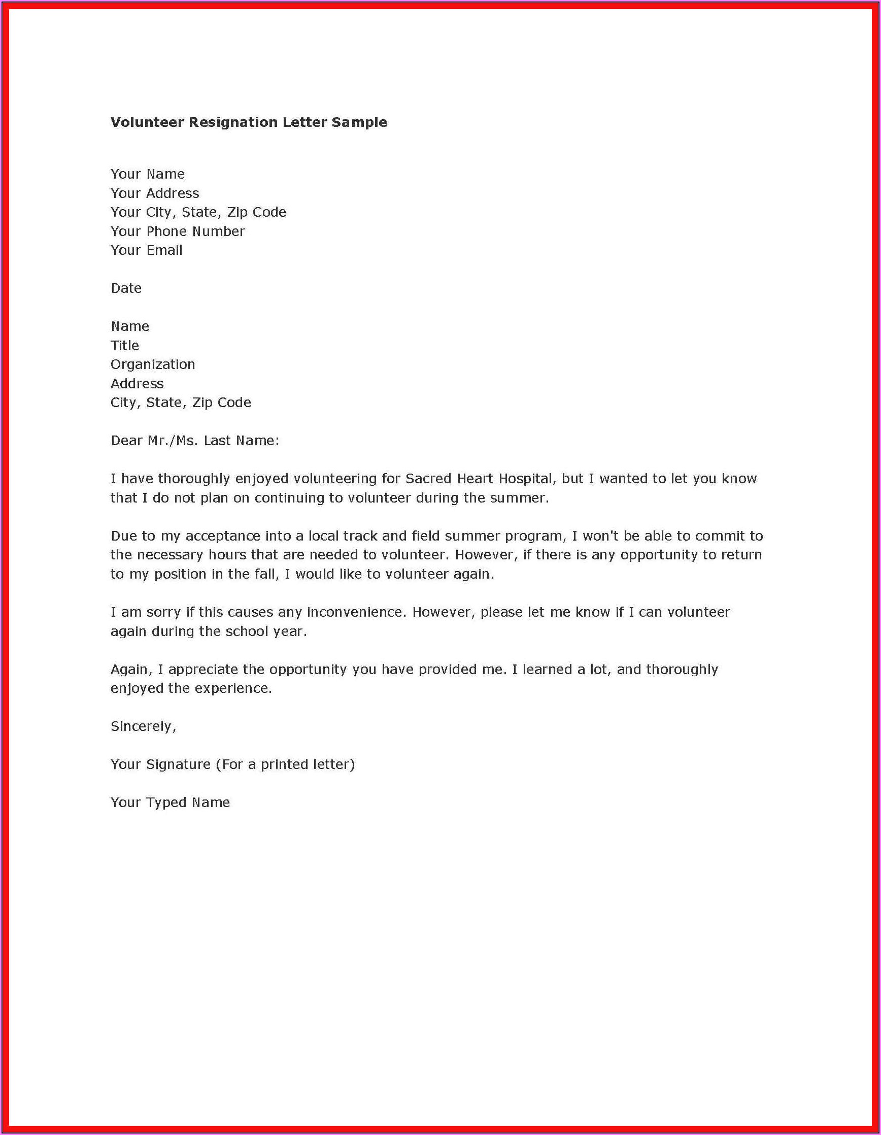 Free Resignation Letter Template Download