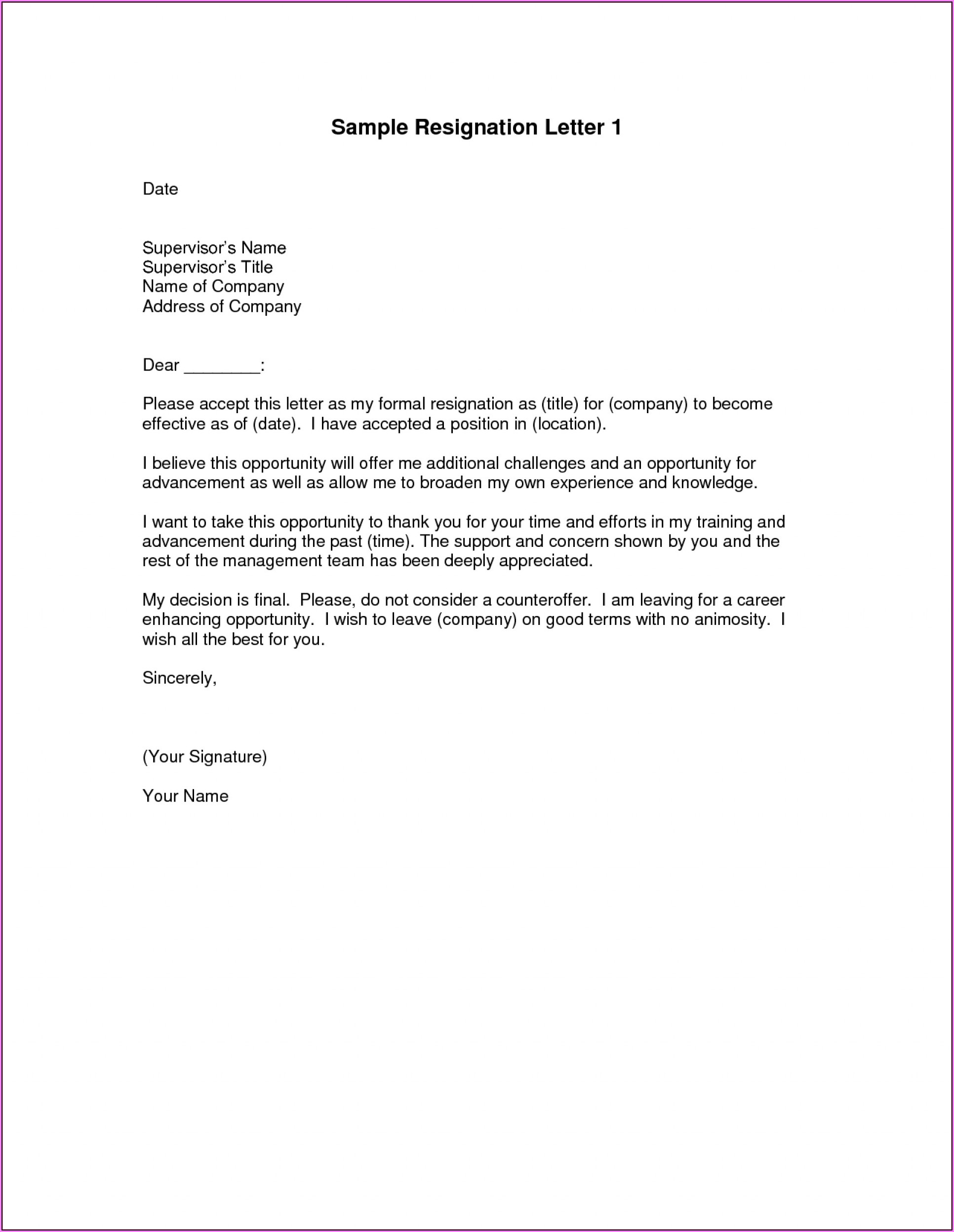 Free Resignation Letter Template Uk