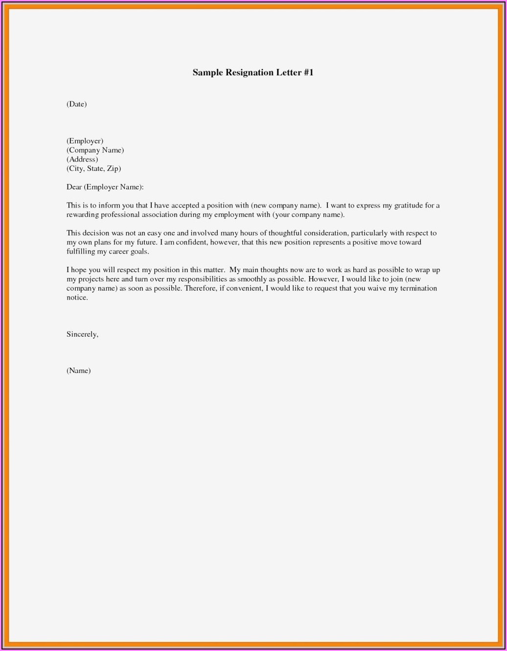Free Resignation Letter Template