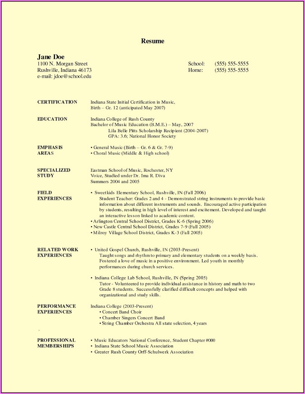 Free Teacher Resume Templates Word