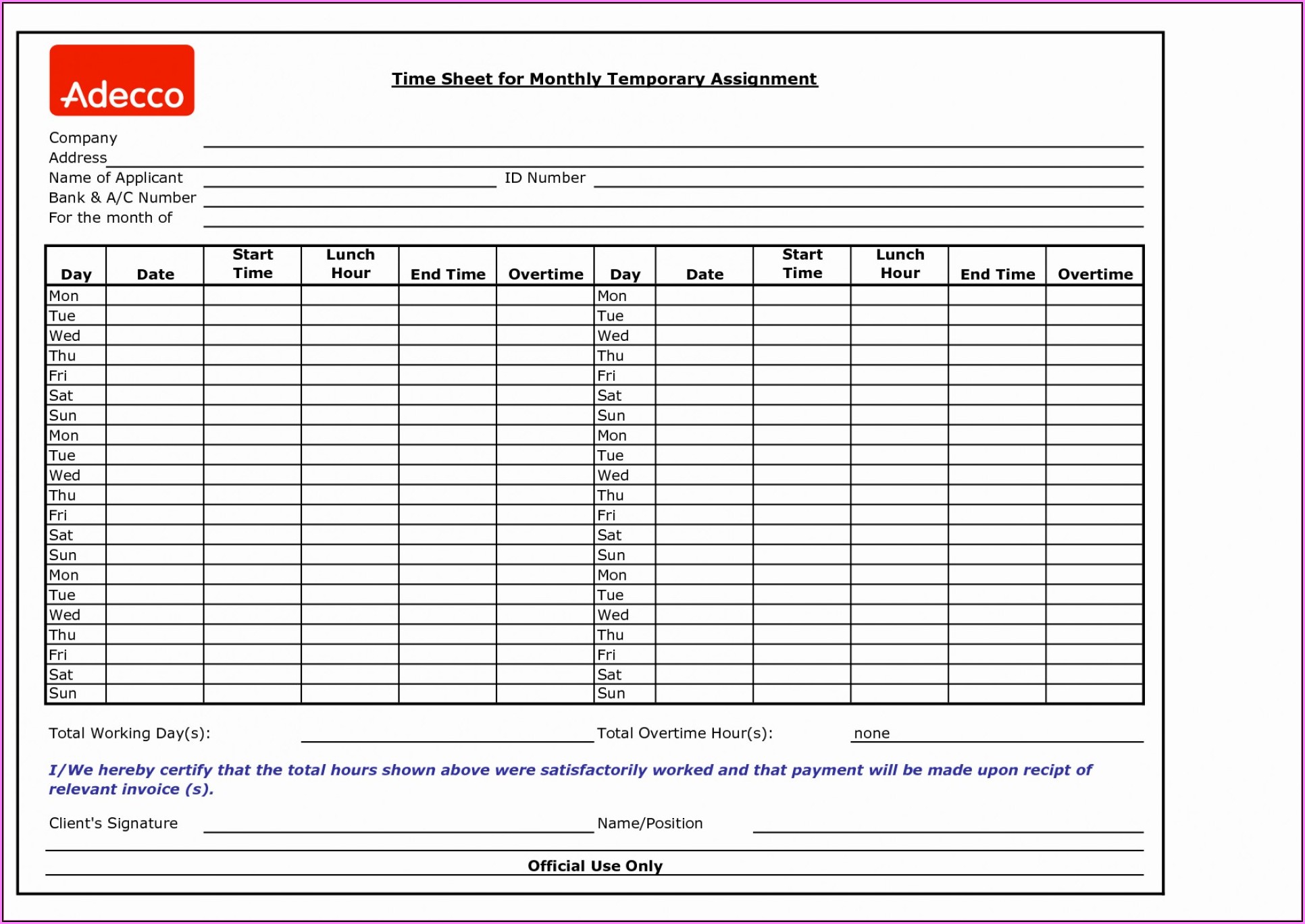 Free Weekly Timesheet Forms