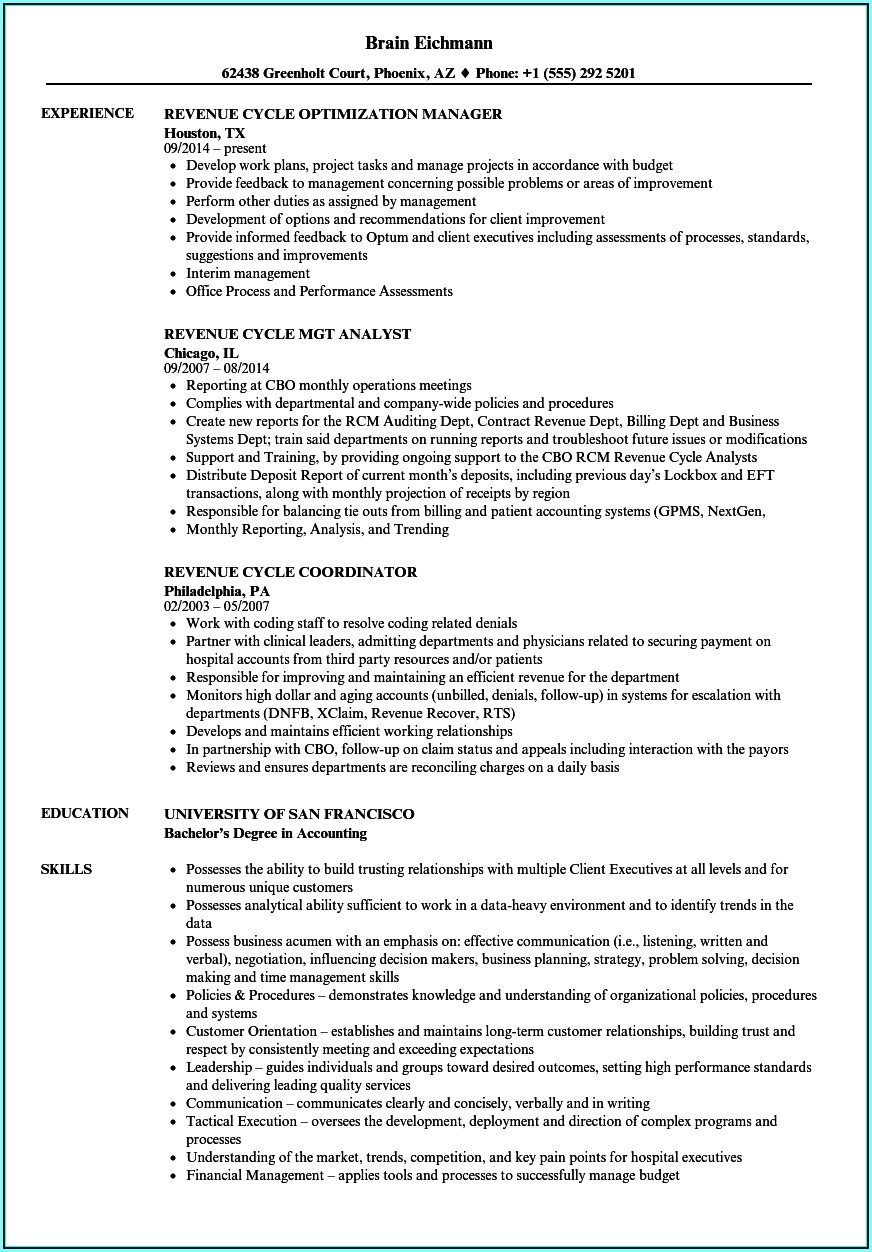 Healthcare Revenue Cycle Management Resume Samples